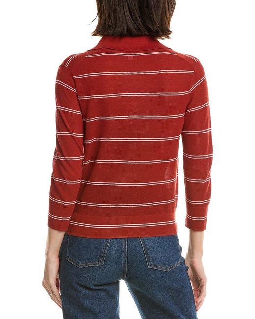 Vince Red Striped Pique Polo Shirt