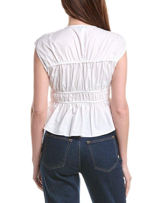 Ellen Tracy White Shirred Poplin Top