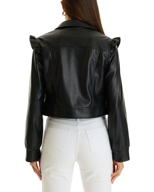 The Noli Shop Black Chantal Ruffle Sleeve Leather Jacket