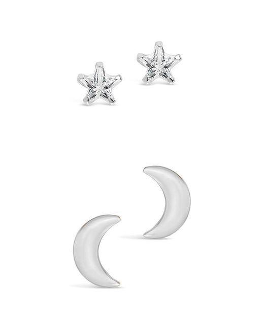 Sterling Forever White Cz Crescent & Star Stud Set