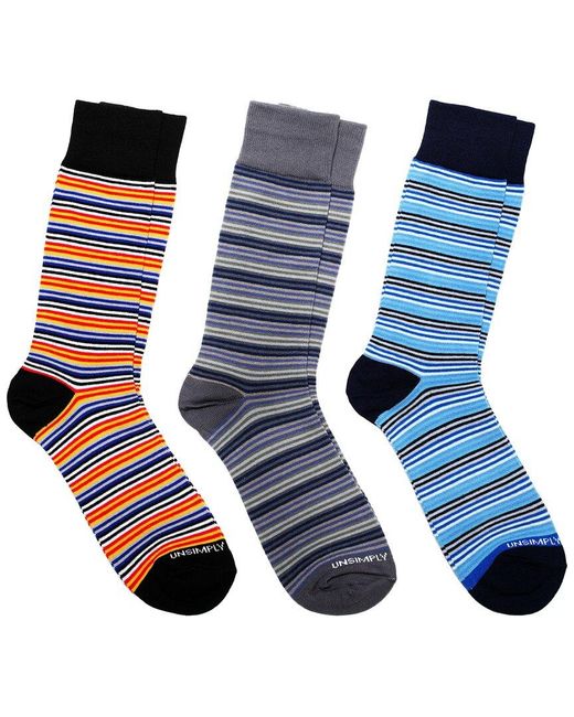 Unsimply Stitched Blue 3-Pack Crew Socks for men