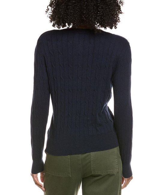 Hannah Rose Blue Classic Cable Full Button Cashmere-Blend Cardigan