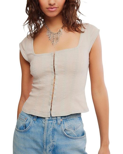 Free People White Marilyn Denim Top