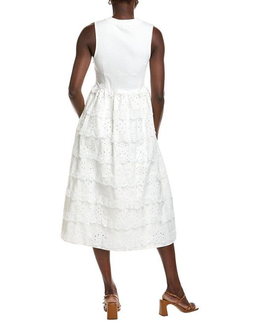 English Factory White Mixed Media Midi Dress