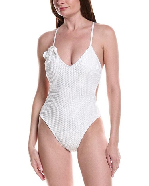 Vince Camuto White V-Neck One-Piece