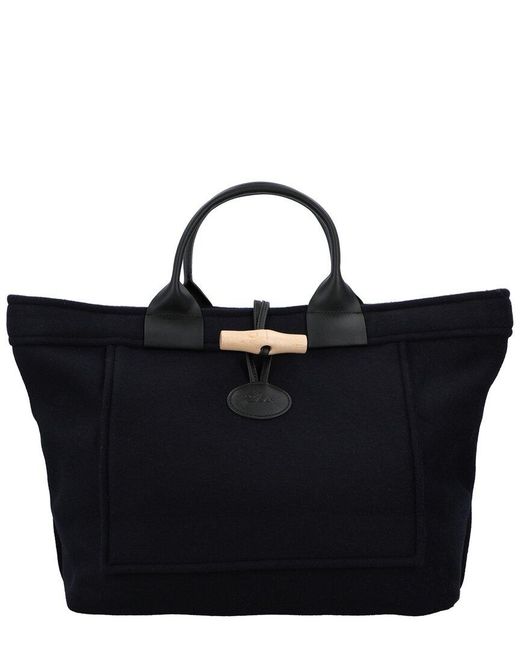 Longchamp Black Le Roseau Canvas Shopper