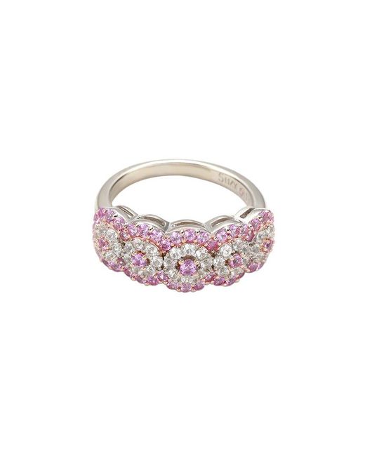 Suzy Levian Pink Silver 0.02 Ct. Tw. Diamond & Sapphire Half-eternity Ring