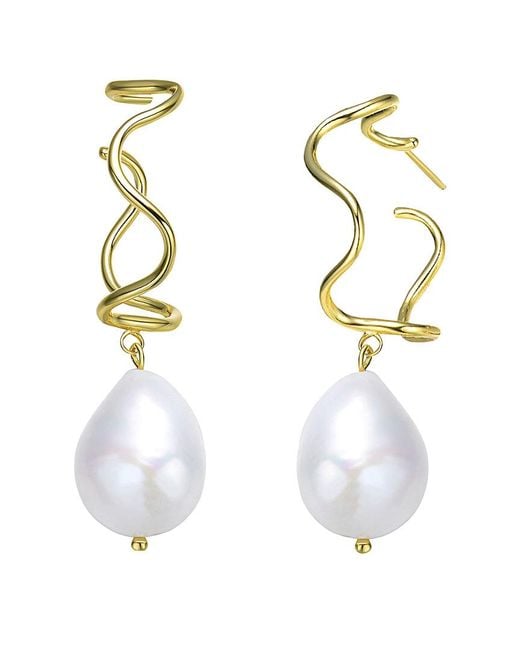 Rachel Glauber White 18k Over Silver 14mm Freshwater Pearl Earrings