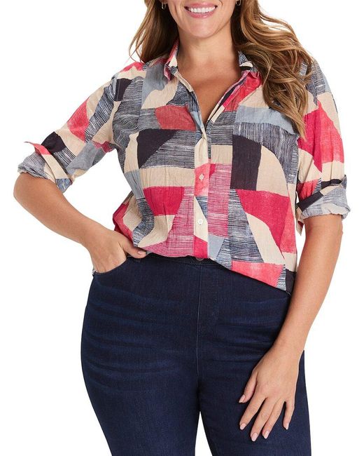 NIC+ZOE Red Plus Set Sail Crinkle Shirt