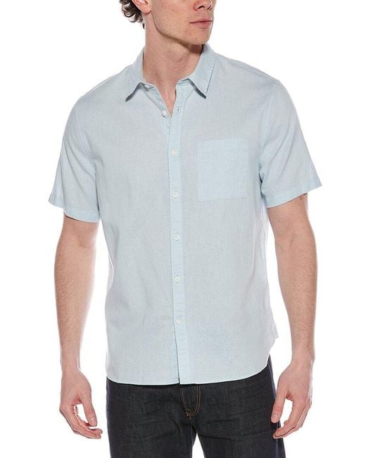Vince Blue Linen-Blend Button-Down Shirt for men