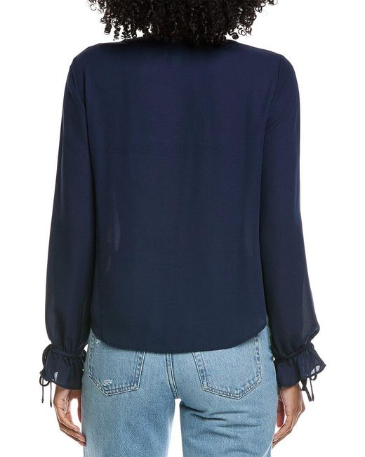 Cece Blue V-Neck Flounce Blouse
