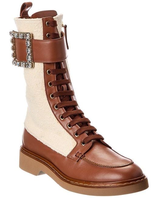 Roger Vivier Brown Ranger Canvas & Leather Boot
