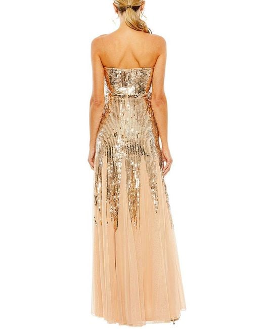 Mac Duggal Natural Strapless Sweetheart Sequin Mesh A Line Gown