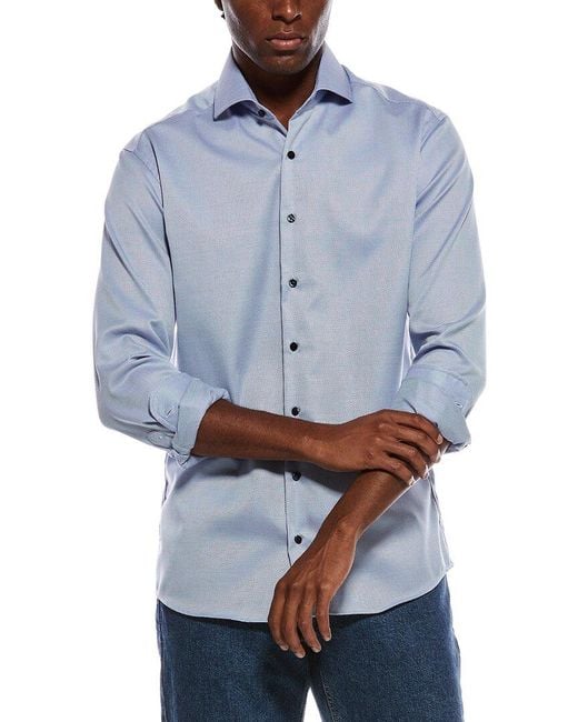 Eterna Blue Italian Structured Dobby Modern Fit Shirt for men