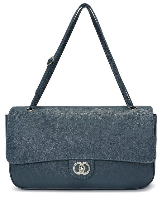 Tiffany & Fred Paris Blue Premium Pebbled Leather Turnlock Shoulder Bag