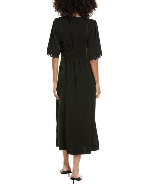 Max Studio Black Elbow Sleeve Scallop Midi Dress