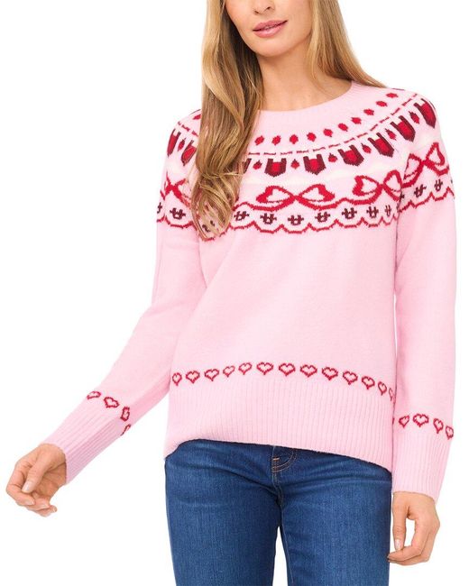Cece Pink Bow Fairisle Raglan Sweater