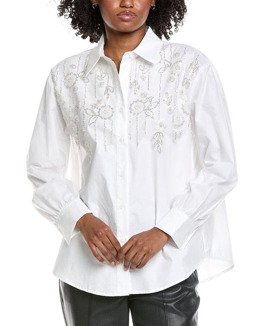 Gracia White 3D Floral Embroidered Shirt