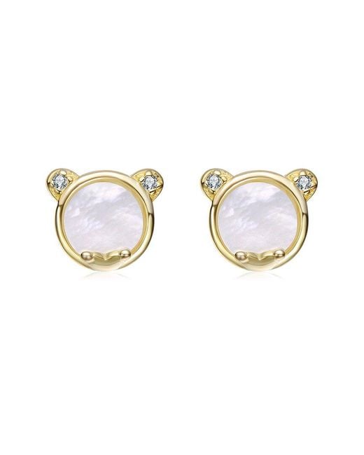 Rachel Glauber White 14K Plated Pearl Cz Stud Earrings