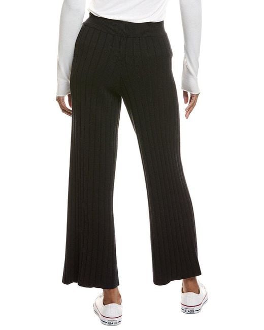 Hannah Rose Black Ribbed Wide Leg Cashmere-Blend Pant