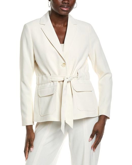 Kenneth Cole White Belted Patch Pocket Jacket