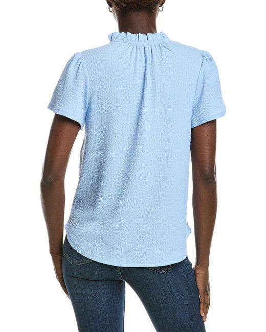 Jones New York Blue Seabreeze Crinkle Flutter Top