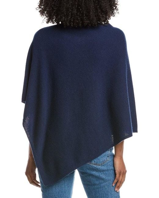 Forte Blue Cashmere Contrast Trim Cashmere Poncho