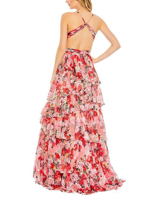 Mac Duggal Red Pointed Chiffon Cut Out Ballgown