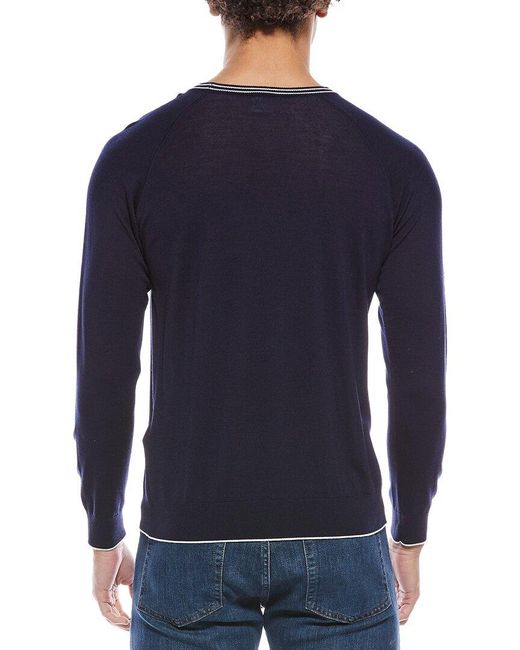 Eleventy Blue Wool Round Neck Raglan Sweater for men
