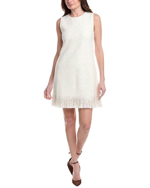 Oscar de la Renta White Sequin Tweed A-Line Dress