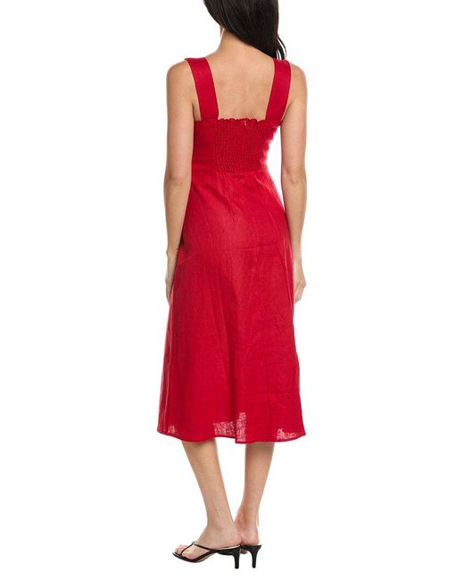 Seraphin Red Sleeveless Linen Midi Dress