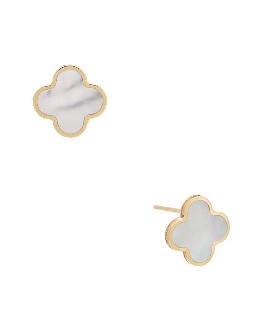 Sabrina Designs White 14K Mother-Of-Pearl Clover Studs