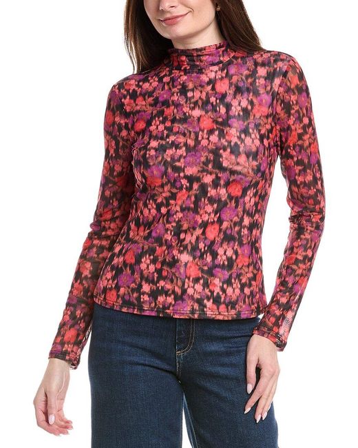 Cece Red Turtleneck Mesh Top