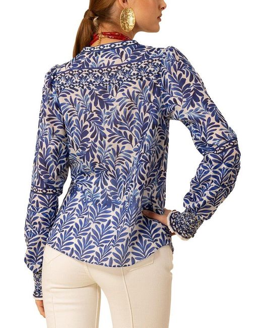 Hale Bob Blue Silk-Blend Cheyenne Blouse