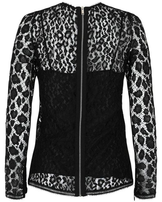 Givenchy Black Lace Patterned Silk-Lined Blouse