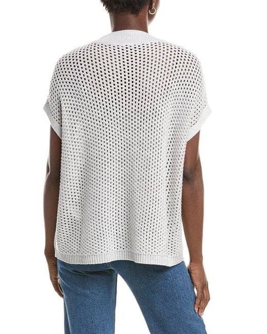 Eileen Fisher White Mock Neck Wool Square Sweater
