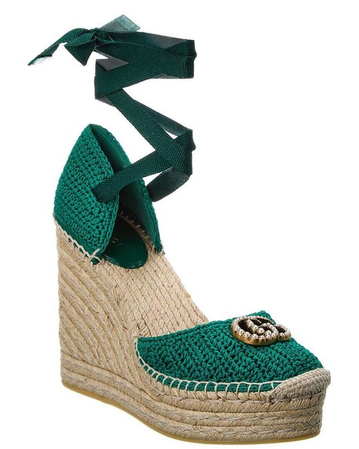 Gucci Green Crochet Wedge Sandal