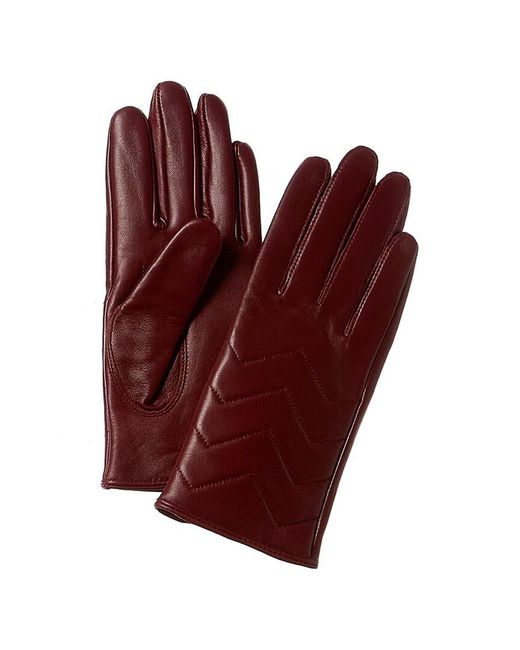 Phenix Red Quilted V Cashmere-lined Leather Gloves