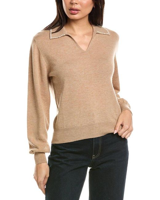 Brodie Cashmere Black Pearl Collar Wool & Cashmere-Blend Polo Sweater