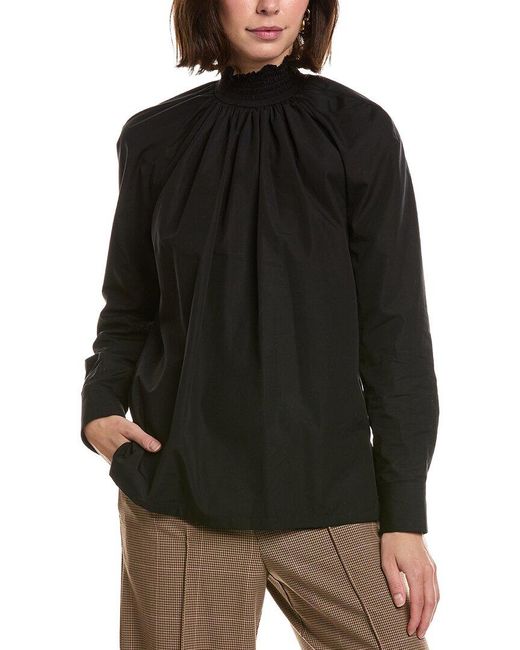 Prada Black Shirred Poplin Blouse