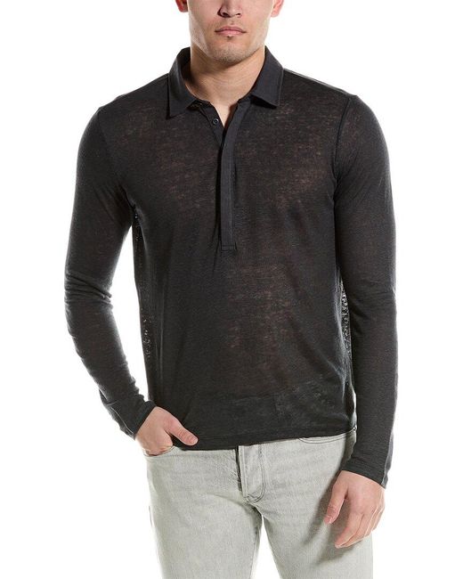 Onia Black Linen Polo Shirt for men