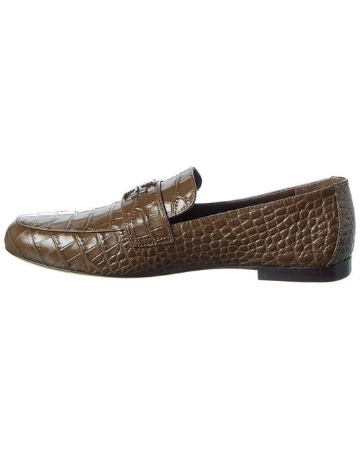 Tory Burch Brown Mini Everly Croc-Embossed Leather Loafer