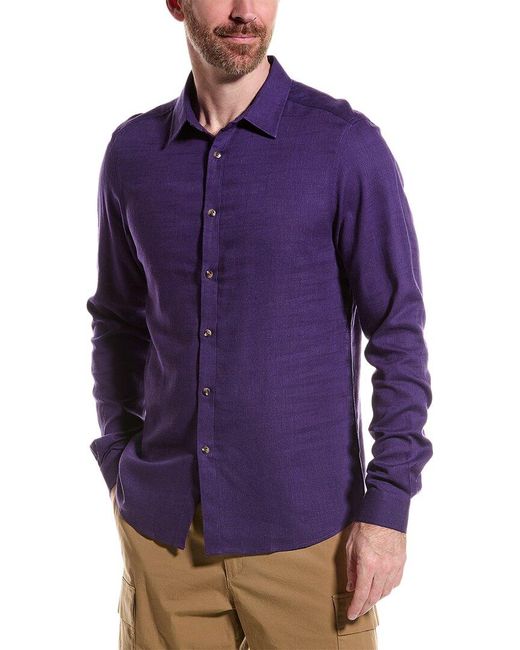 Paisley & Gray Purple Cabo Slim Fit Linen Shirt for men