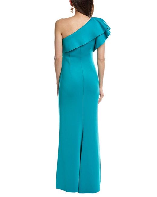 Eliza J Blue One-Shoulder Scuba Gown