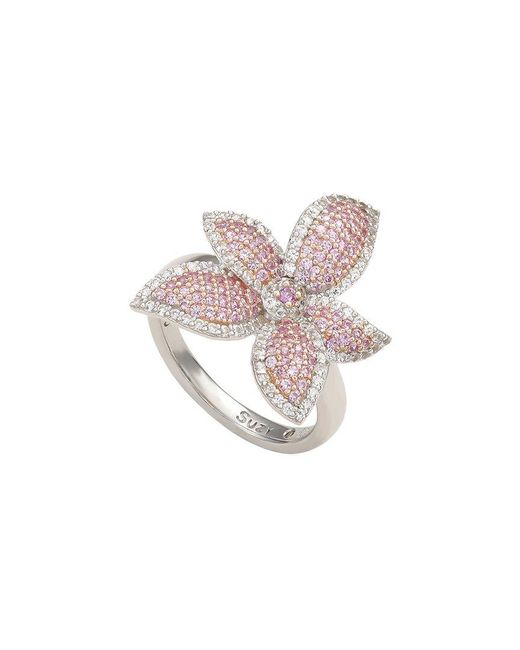 Suzy Levian Pink Silver 0.02 Ct. Tw. Diamond & Sapphire Ring