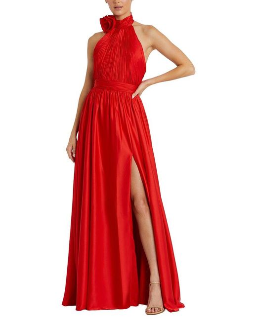 Mac Duggal Red Rosette Halter Chiffon Evening Gown