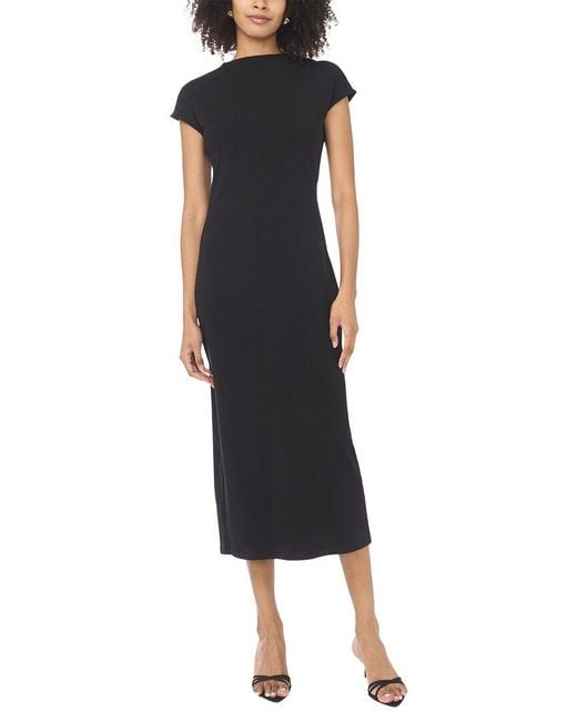 Vince Camuto Black Mock Neck Drop Shoulder Midi Dress
