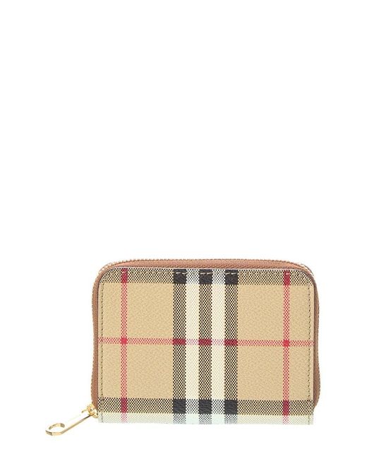 Burberry Natural Mini E-Canvas & Leather Zip Around Wallet