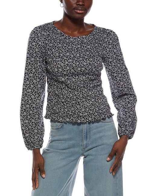Madewell Gray Bonytail Elbow Sleeve Smocked Top