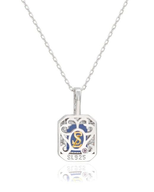 Suzy Levian Blue Silver 0.02 Ct. Tw. Diamond & Gemstone Pendant